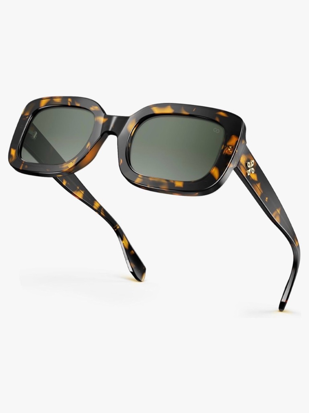 Tortoiseshell Square Sunglasses with Green Lenses